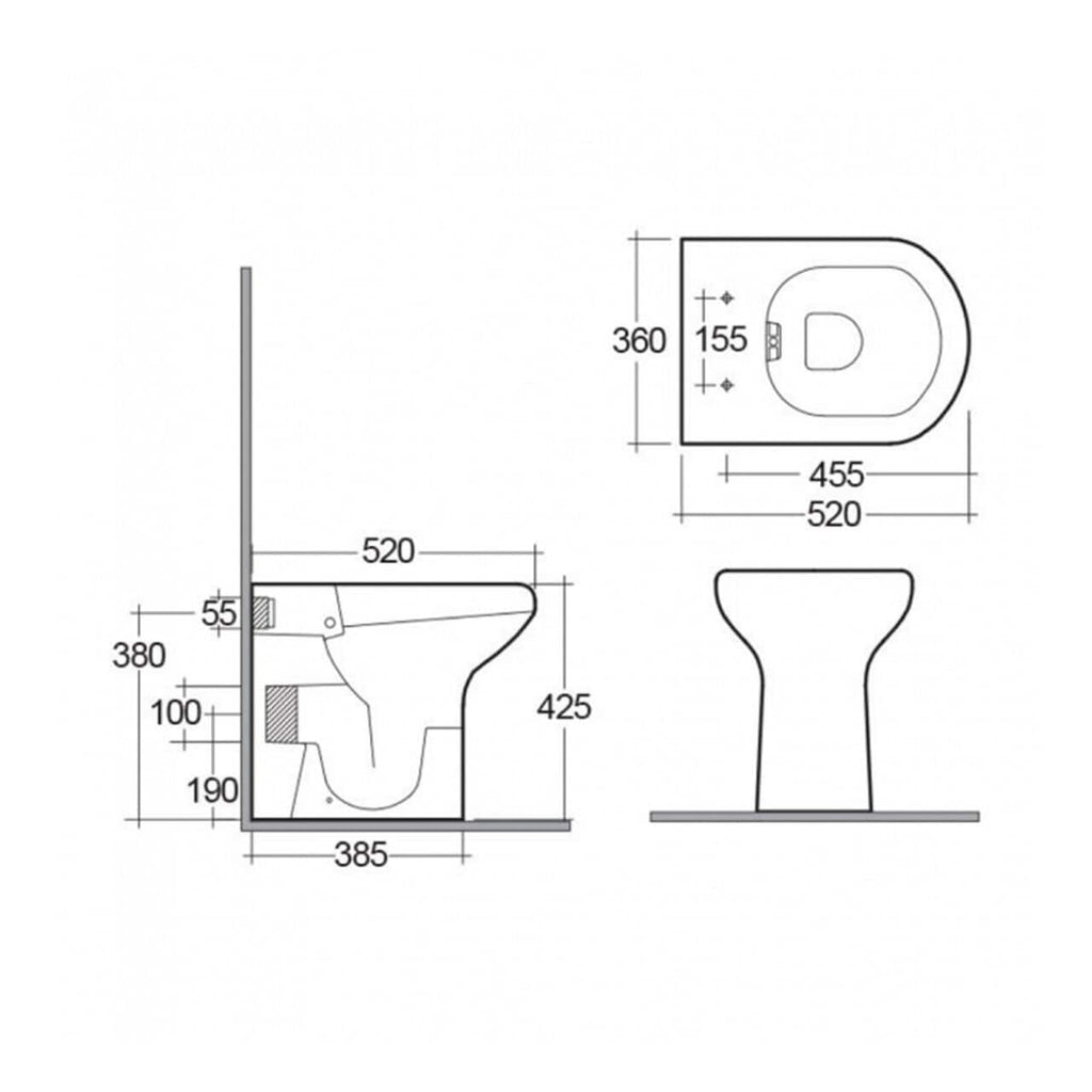 RAK Compact Special Needs Rimless Back to Wall Toilet With Ring Standard Seat - White