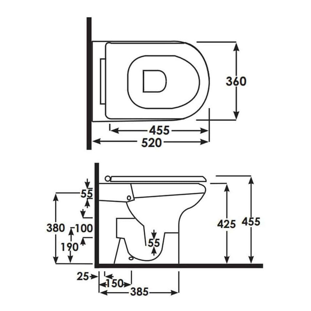 RAK Compact Comfort Height Rimless Back to Wall Toilet With Ring Standard Seat - White