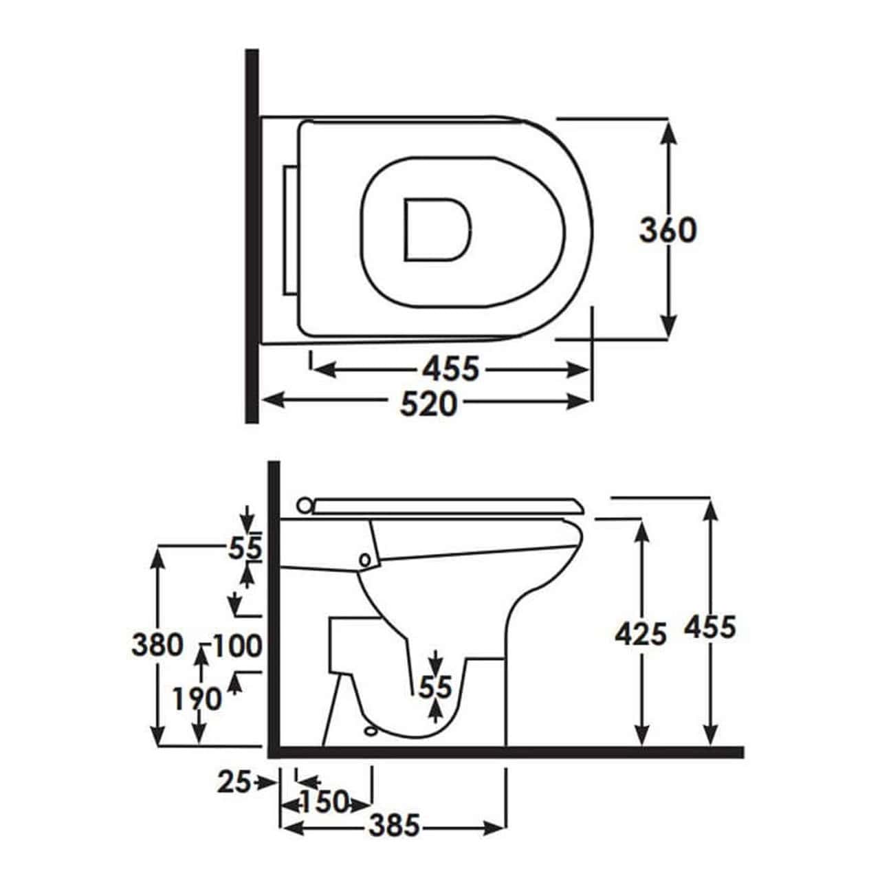 RAK Compact Comfort Height Rimless Back to Wall Toilet With Ring Standard Seat - White