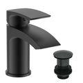 Bathroom Luxury MATT BLACK Basin Sink Mono Mixer Tap & Unslotted Clicker Waste-0