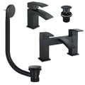 Black Matt Waterfall Basin & Bath Filler Tap Lever Square Deck Mounted Modern-0