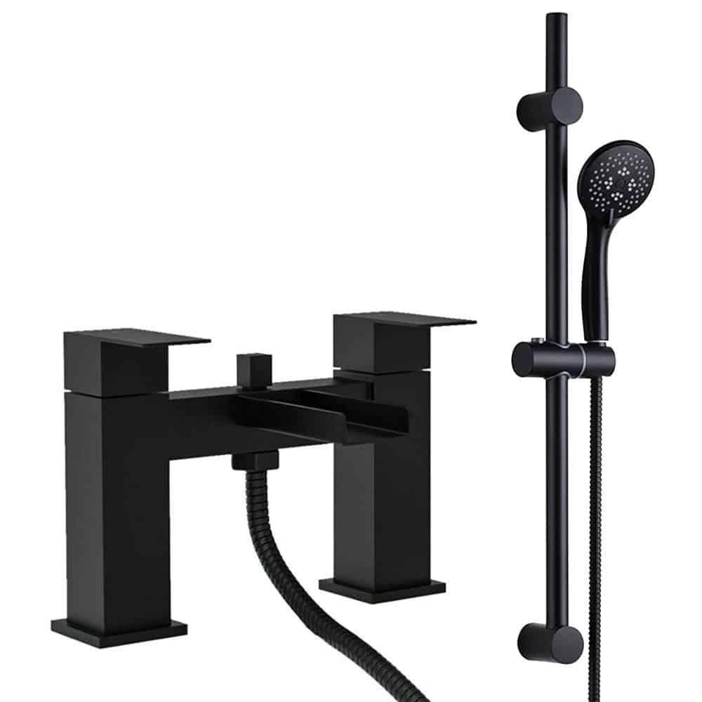 Waterfall Bath Shower Mixer Tap & Shower Slider Rail Kit Matte Black-0