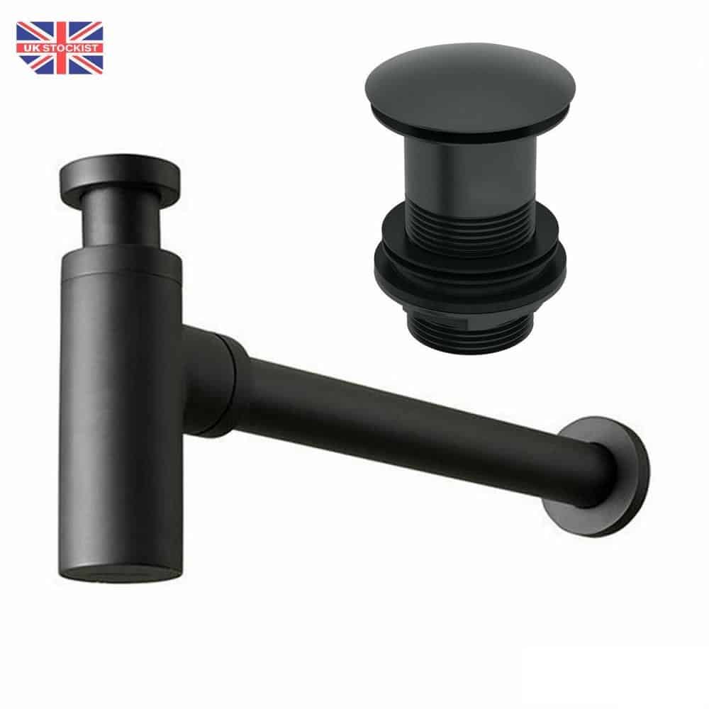 Modern Black Basin/Sink Bottle Trap & Unslotted Full Cover Clicker Basin Waste-0