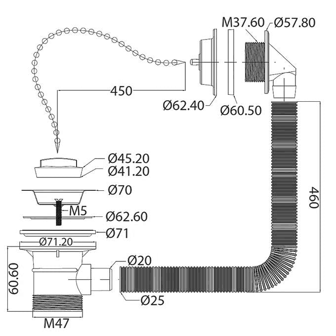 1 1/2" BSP Macdee Bath Combination Waste & Overflow Stainless Steel-2319