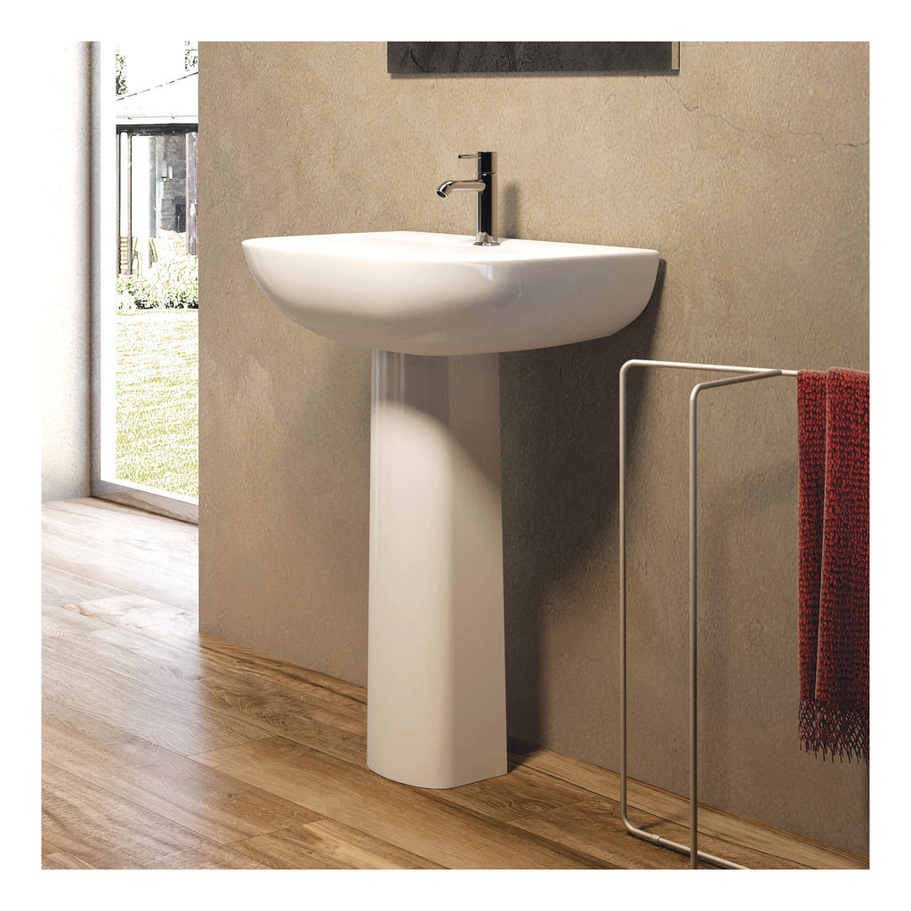 RAK Tonique Basin With Full Pedestal - 550mm Wide - 1 TH - Alpine White