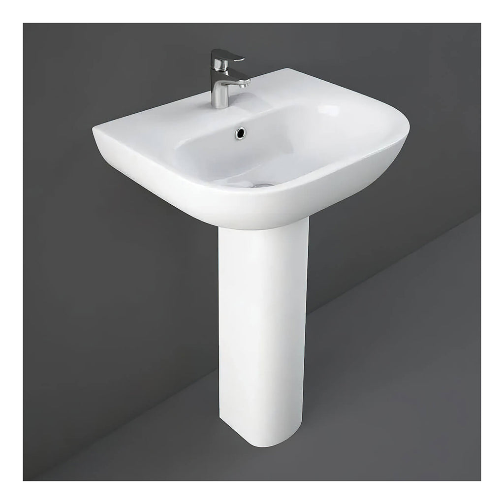 RAK Tonique Basin With Full Pedestal - 450mm Wide - 1 TH - Alpine White