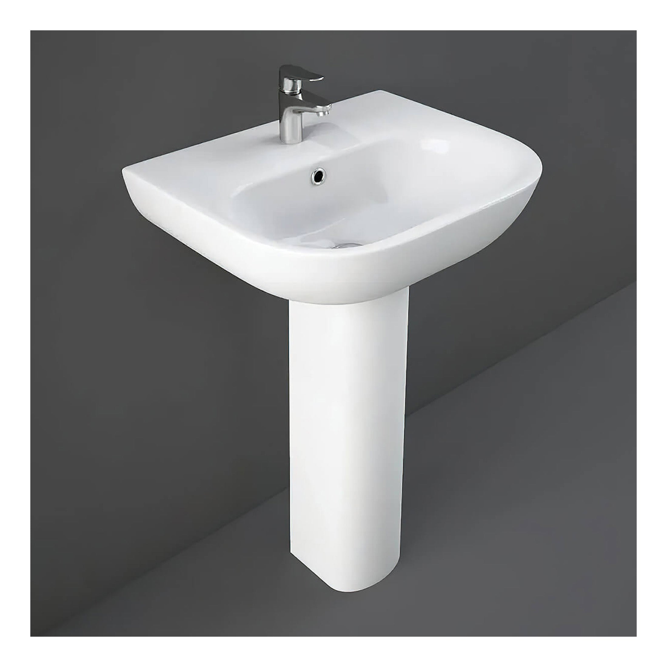 RAK Tonique Basin With Full Pedestal - 550mm Wide - 1 TH - Alpine White