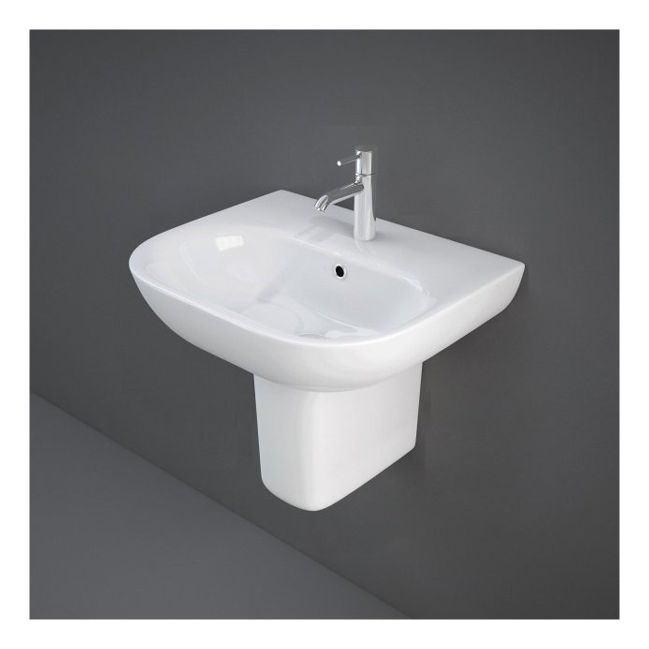 RAK Tonique Basin With Semi Pedestal - 550mm Wide - 1 TH - Alpine White