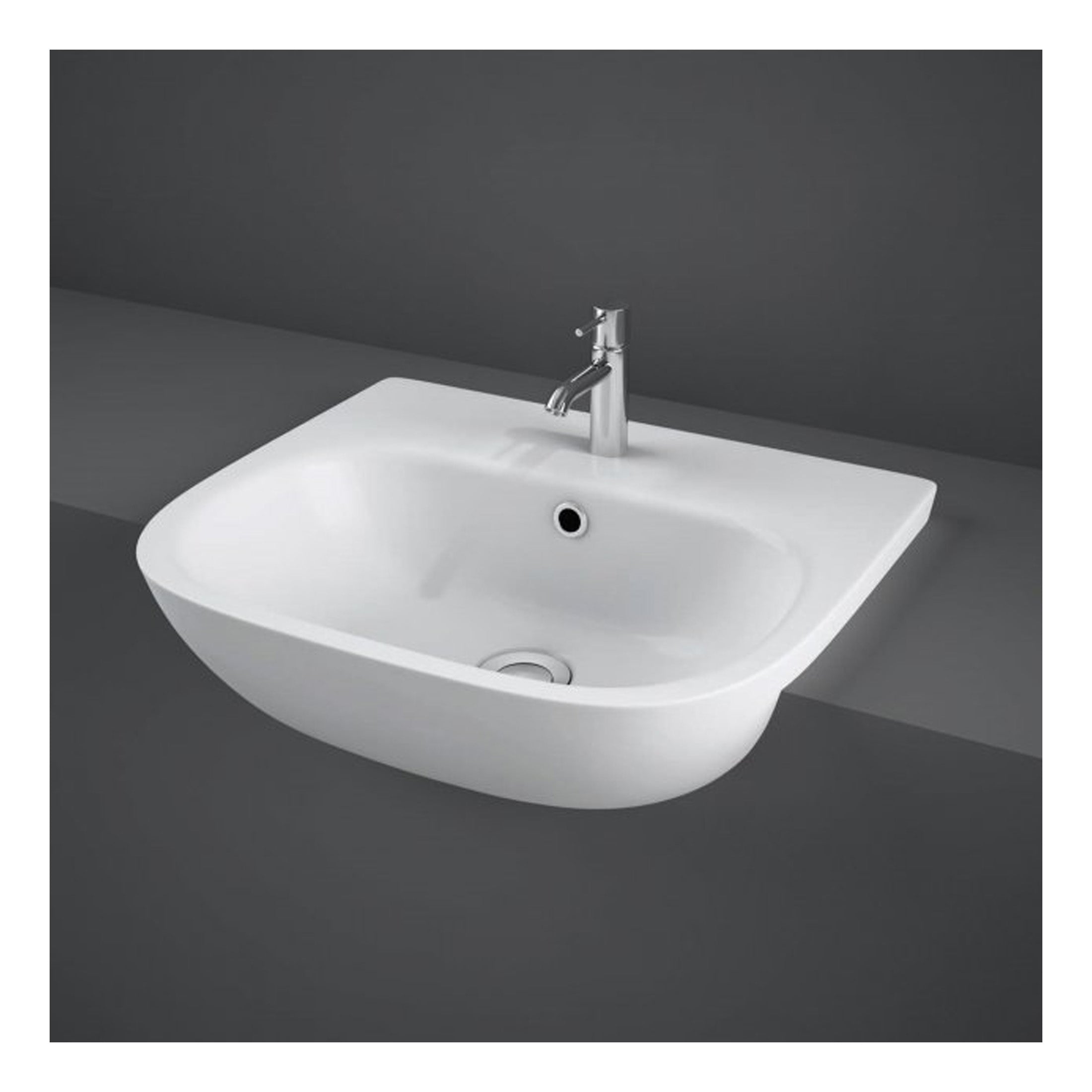 RAK Tonique Semi Recessed Basin - 520mm Wide - 1 TH - Alpine White