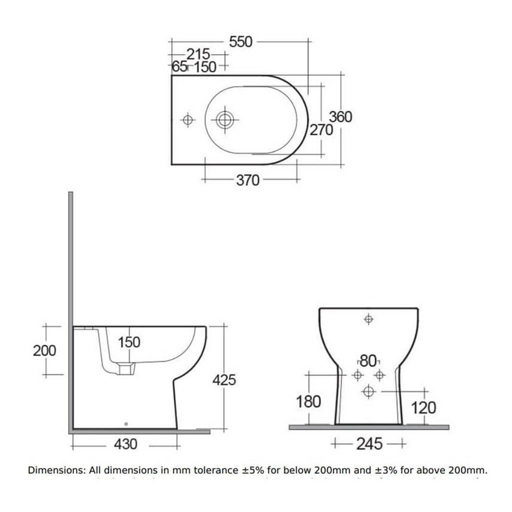 RAK Tonique Back to Wall Bidet - 1 TH - Alpine White