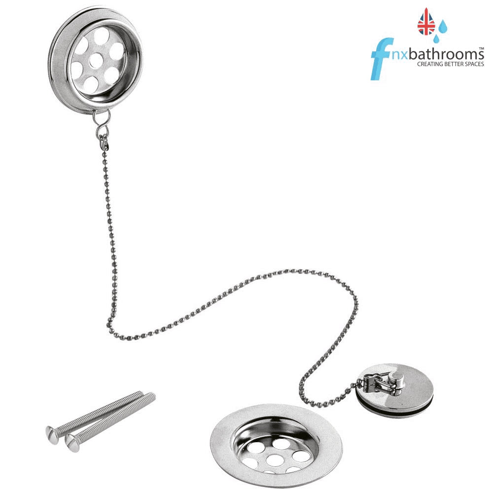 Stainless Steel Retainer Bath Waste with Overflow Ball Chain & Plug-0