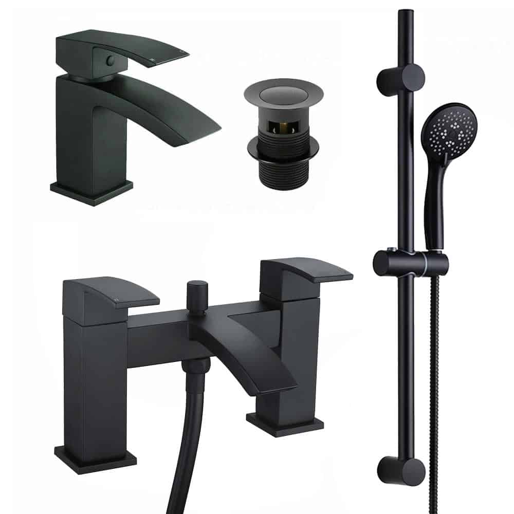 Basin & Bath Shower Mixer Tap & Shower Slide Rail Kit Matt Black Bathroom Taps-0