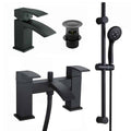 Basin & Bath Shower Mixer Tap & Shower Slide Rail Kit Matt Black Bathroom Taps-0