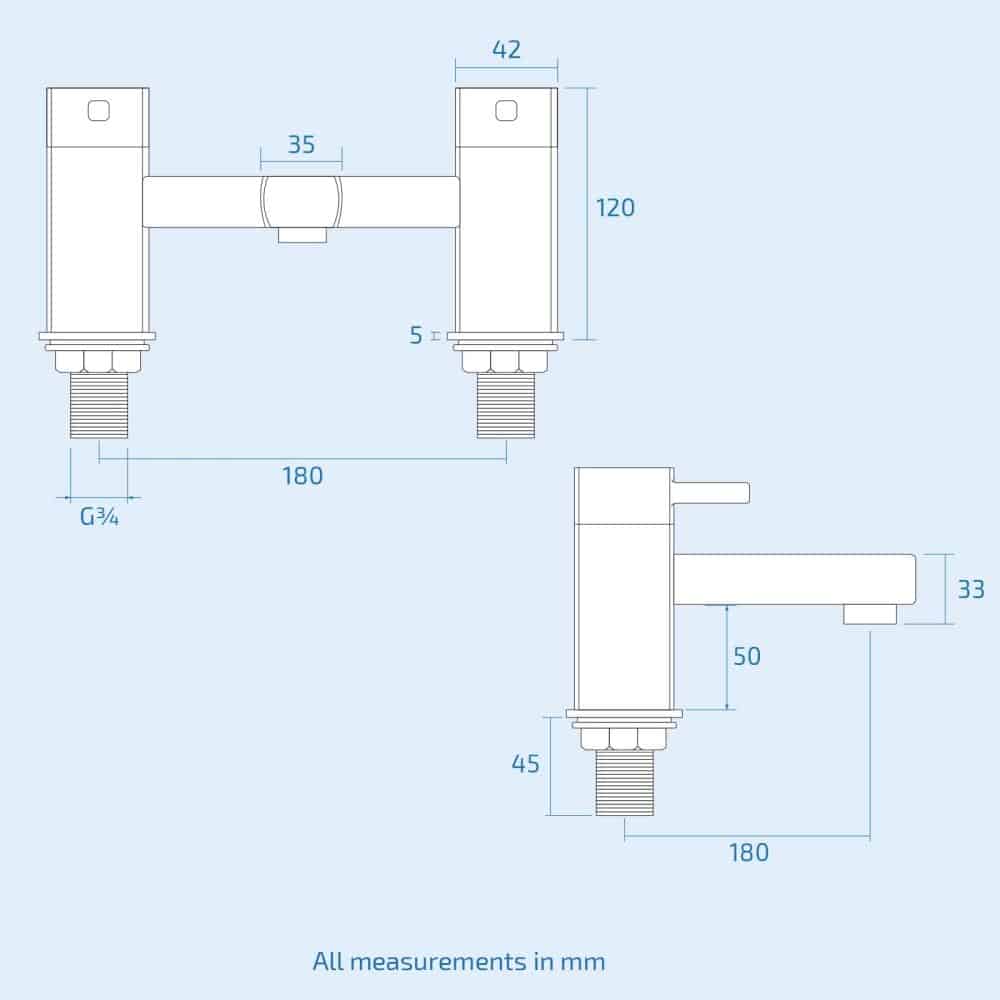 Square Modern Chrome Bathroom Bath Filler Mixer & Basin Sink Mono Tap-8661