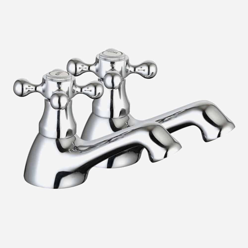 Sterling Traditional Bath Shower Mixer & Basin Tap Pack Hot & Cold Pair Inc. Bath Waste - Chrome-13421