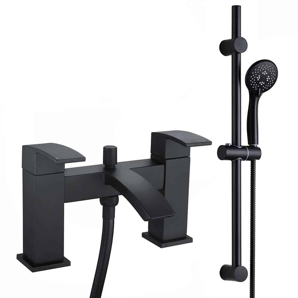 Waterfall Bath Shower Mixer Tap & Shower Slider Rail Kit Matt Black-0