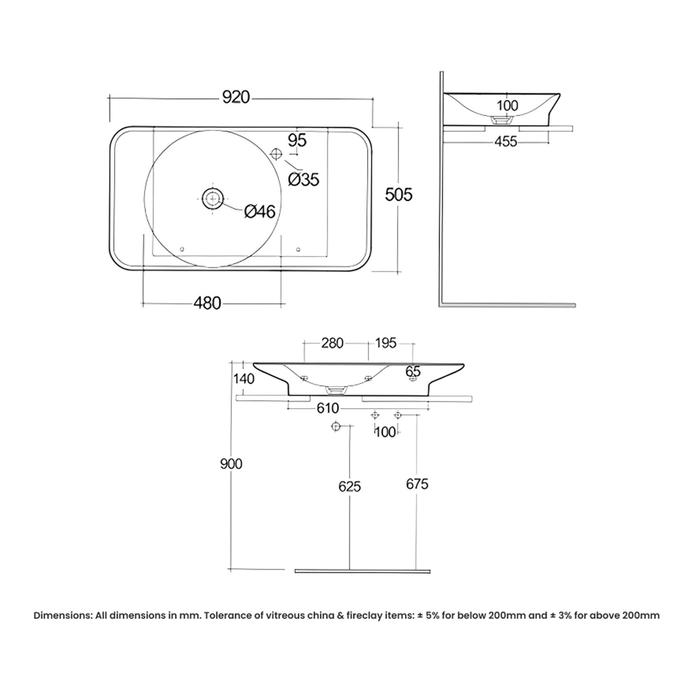 RAK Valet Right Ledge Wall Hung Basin - 920mm Wide - 1 TH - Matt White