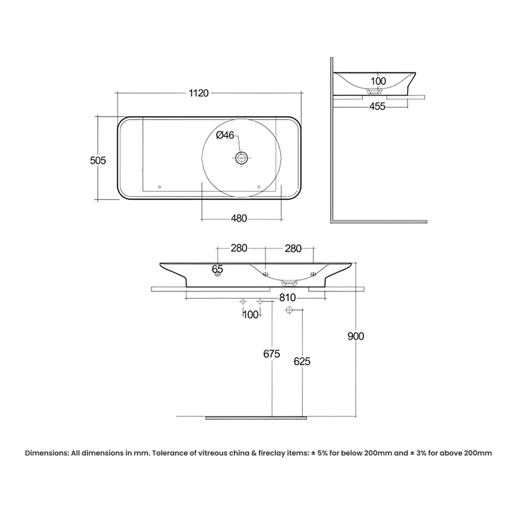 RAK Valet Left Ledge Wall Hung Basin - 1120mm Wide - 0 TH - Gloss White