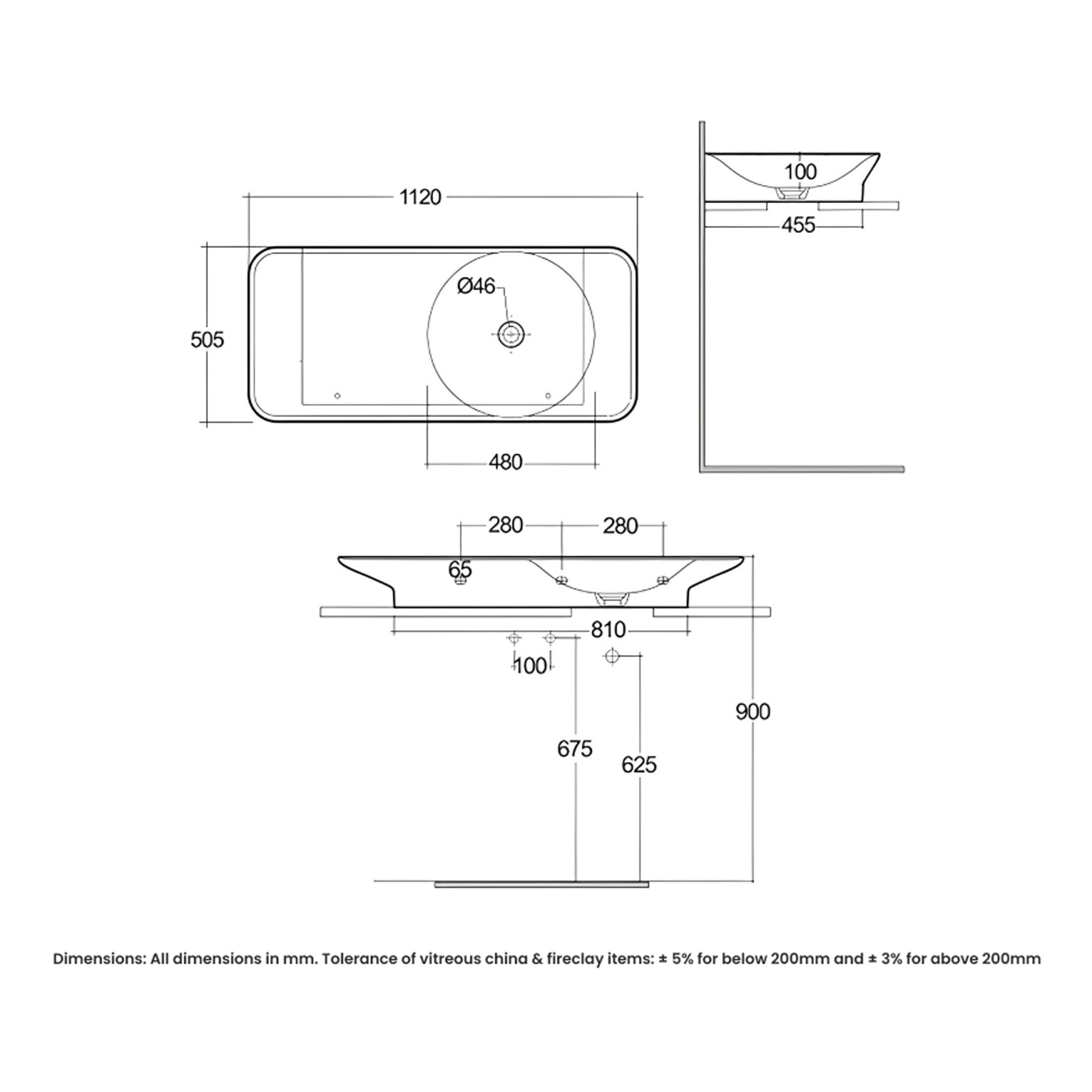 RAK Valet Left Ledge Wall Hung Basin - 1120mm Wide - 0 TH - Gloss White