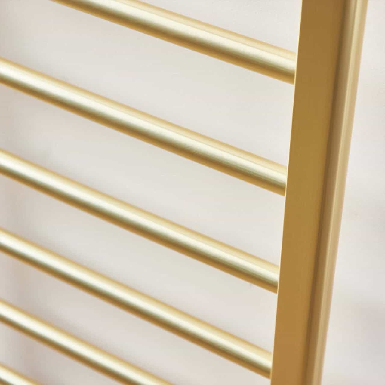 Brushed Brass Straight Designer Heated Towel Rail With Angled Valves - Size Options