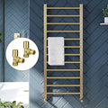 Brushed Brass Straight Designer Heated Towel Rail With Angled Valves - Size Options