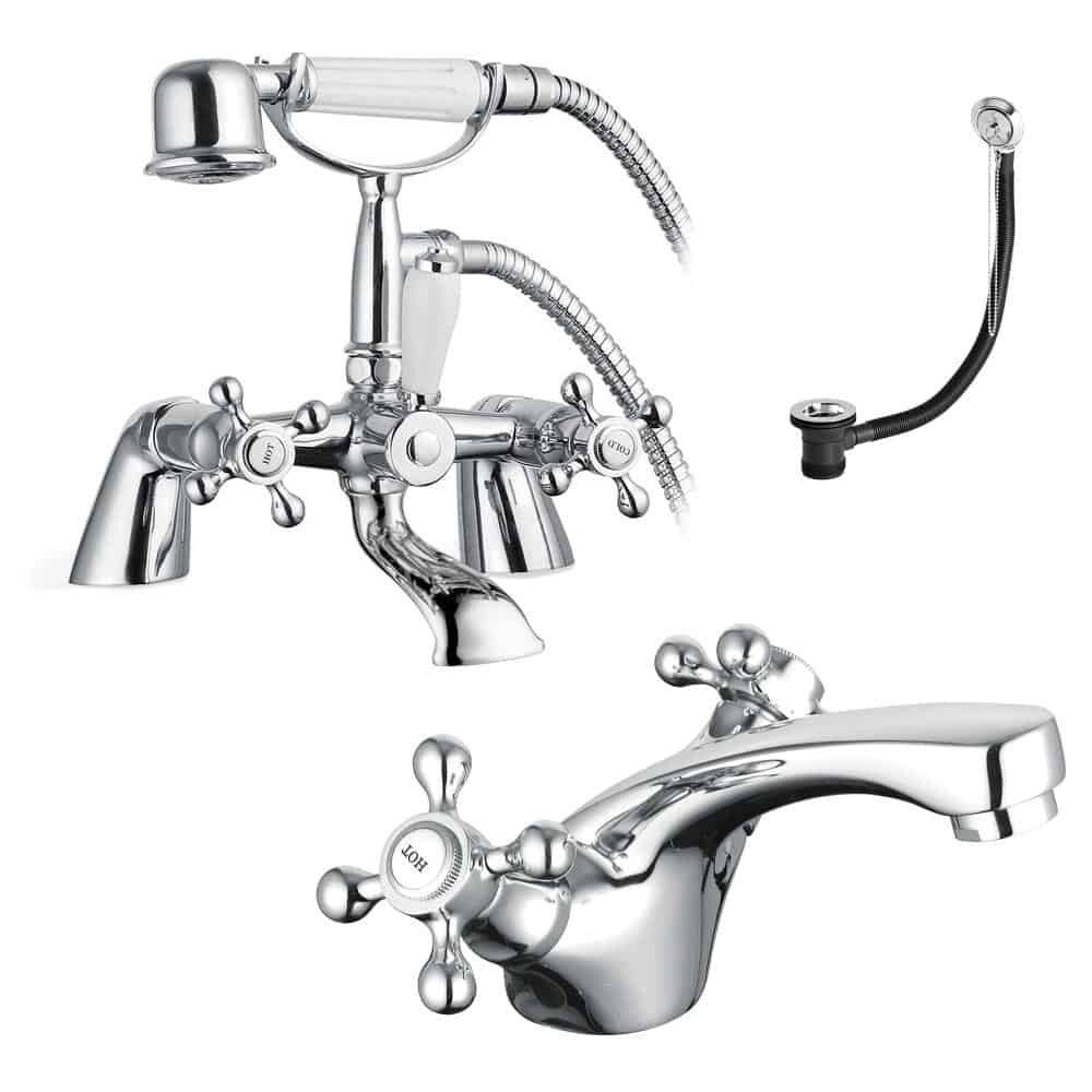 Sterling Traditional Bath Shower Mixer & Basin Tap Pack Inc. Retainer Bath Waste - Chrome-0