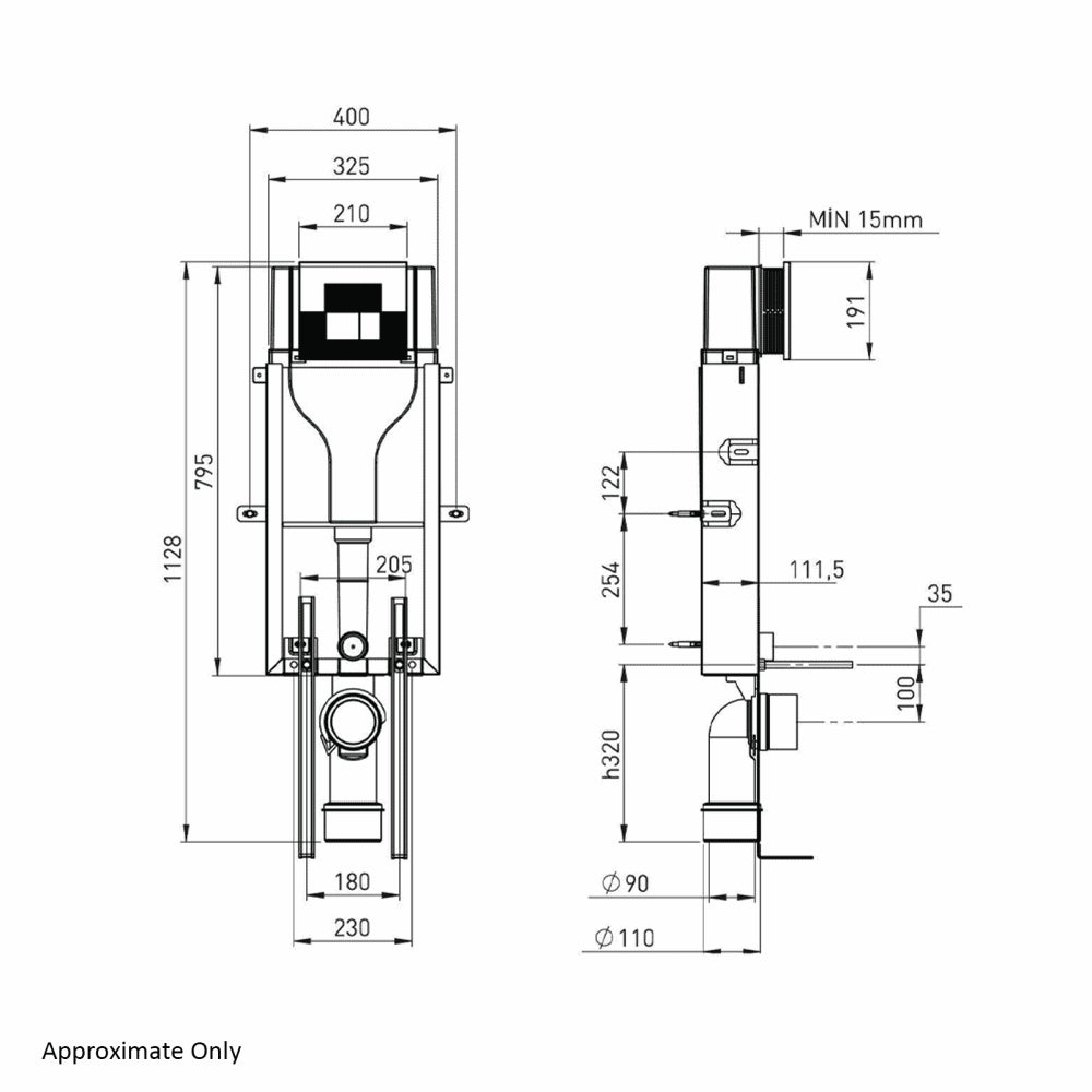 Luxury Wall Hung Adjustable Concealed Toilet Frame Chrome Dual Flush Cistern-12856