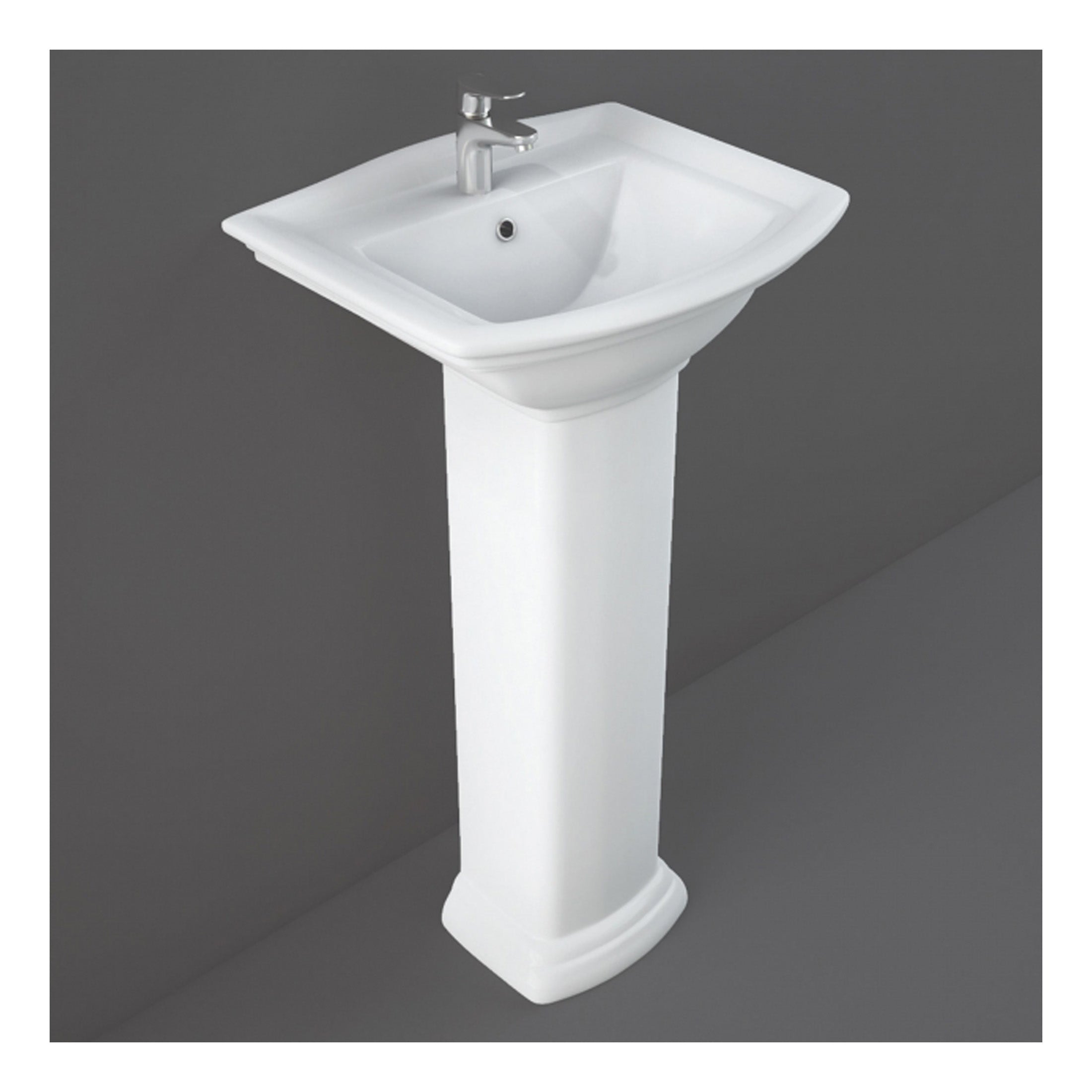 RAK Washington Basin With Small Full Pedestal - 460 Wide - 1 TH - Alpine White