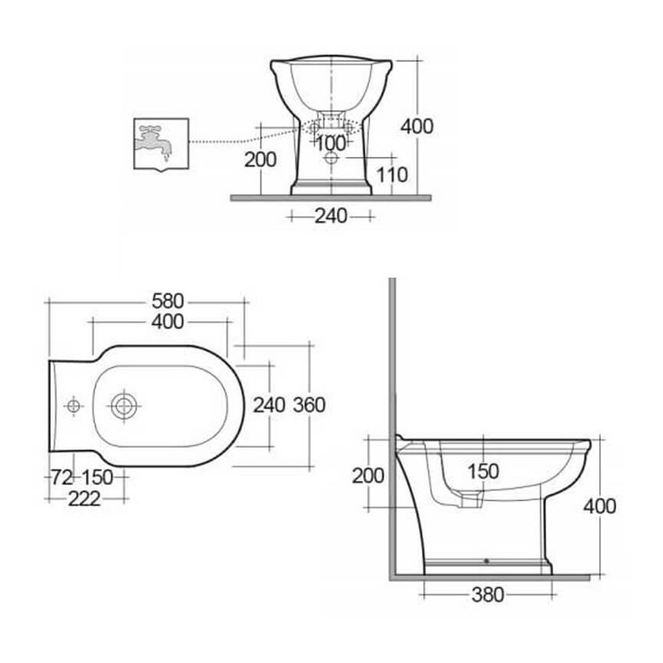 RAK Washington Back To Wall Bidet - 360mm Wide - 1 TH - Alpine White