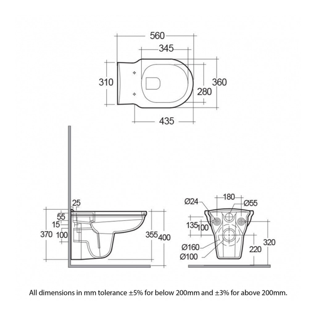 RAK Washington Rimless Wall Hung Toilet With Soft Close Seat - White