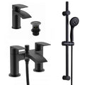 Bath Shower Mixer & Basin Mixer Tap & Shower Slider Rail Kit Matt Black Bathroom Taps-0
