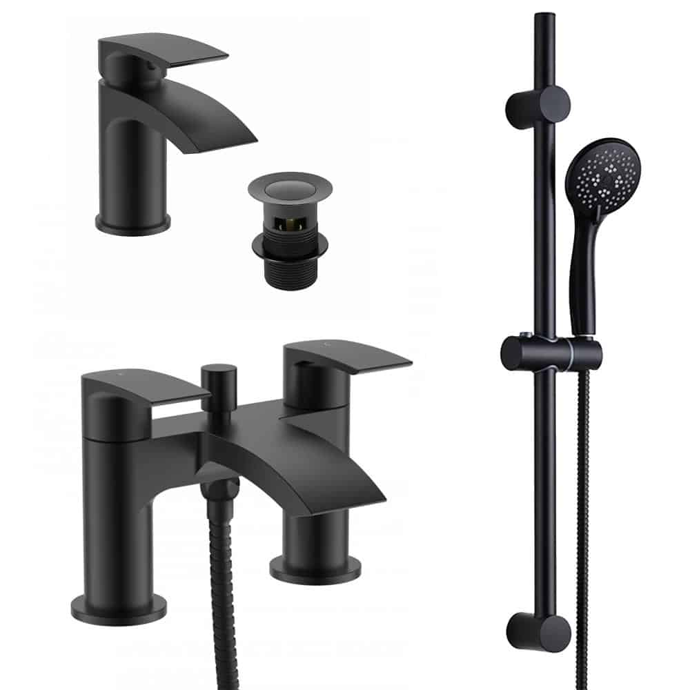 Bath Shower Mixer & Basin Mixer Tap & Shower Slider Rail Kit Matt Black Bathroom Taps-0