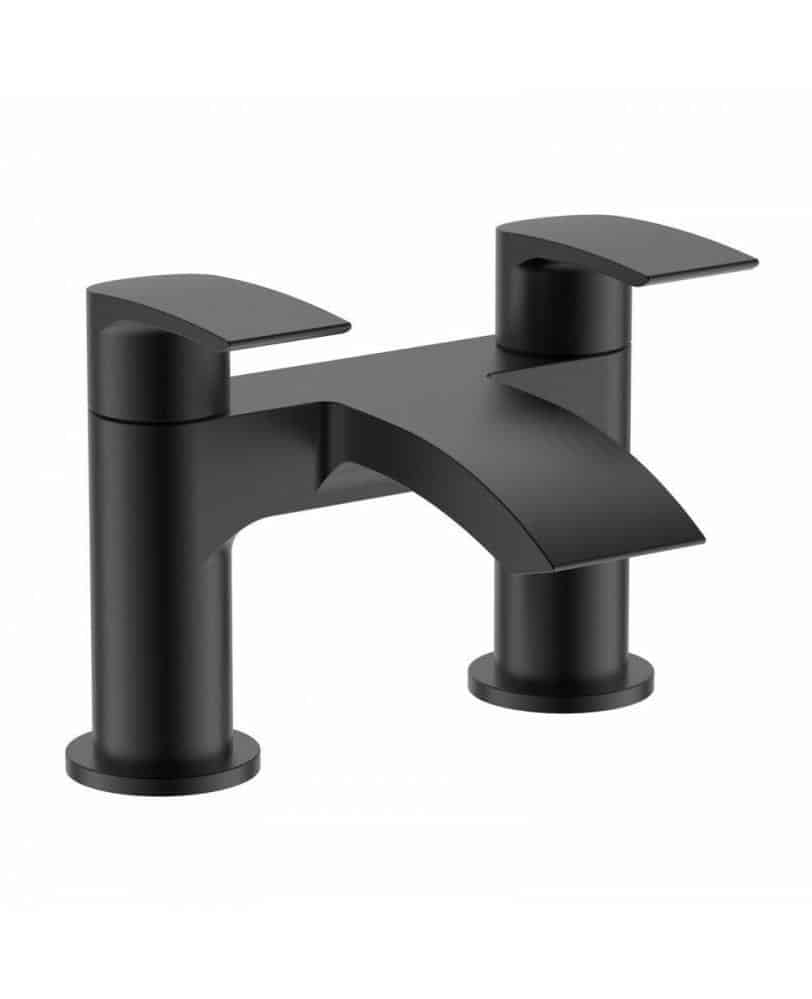 Black Matt Waterfall SLEEK Bath Filler & Basin Mixer Tap Incl Clicker Waste-8330