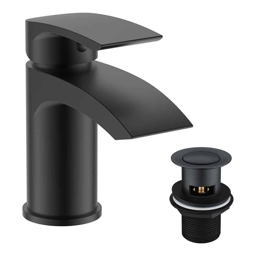 Compact Bathroom Basin Wall Hung Incl Black Mixer Tap Waste & Trap-14285