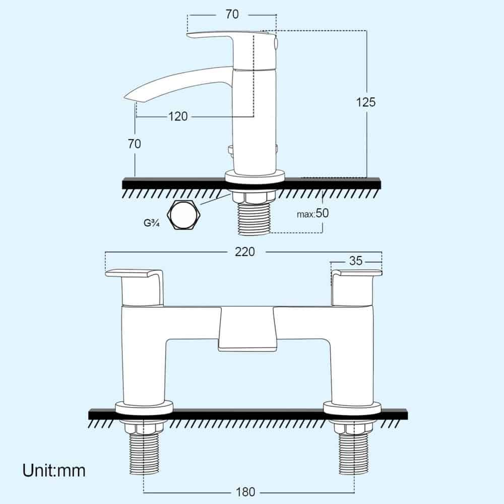 Square Waterfall Chrome Bath Filler Mixer & Basin Sink Mono Tap Inc Waste-12142