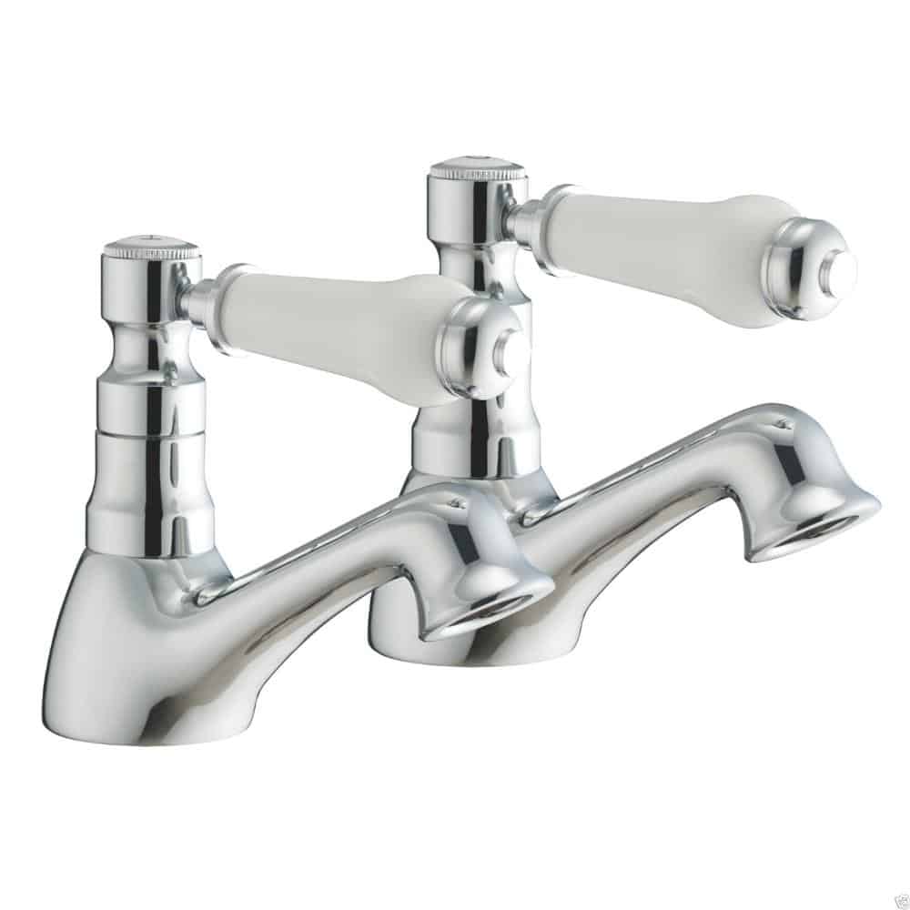 1/4 Turn Antique Victorian Style Chrome Bathroom Hot & Cold Basin Taps (bloom)-0