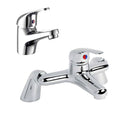 Modern Chrome Bathroom Bath Filler Mixer & Basin Sink Mono Tap Inc Waste-0