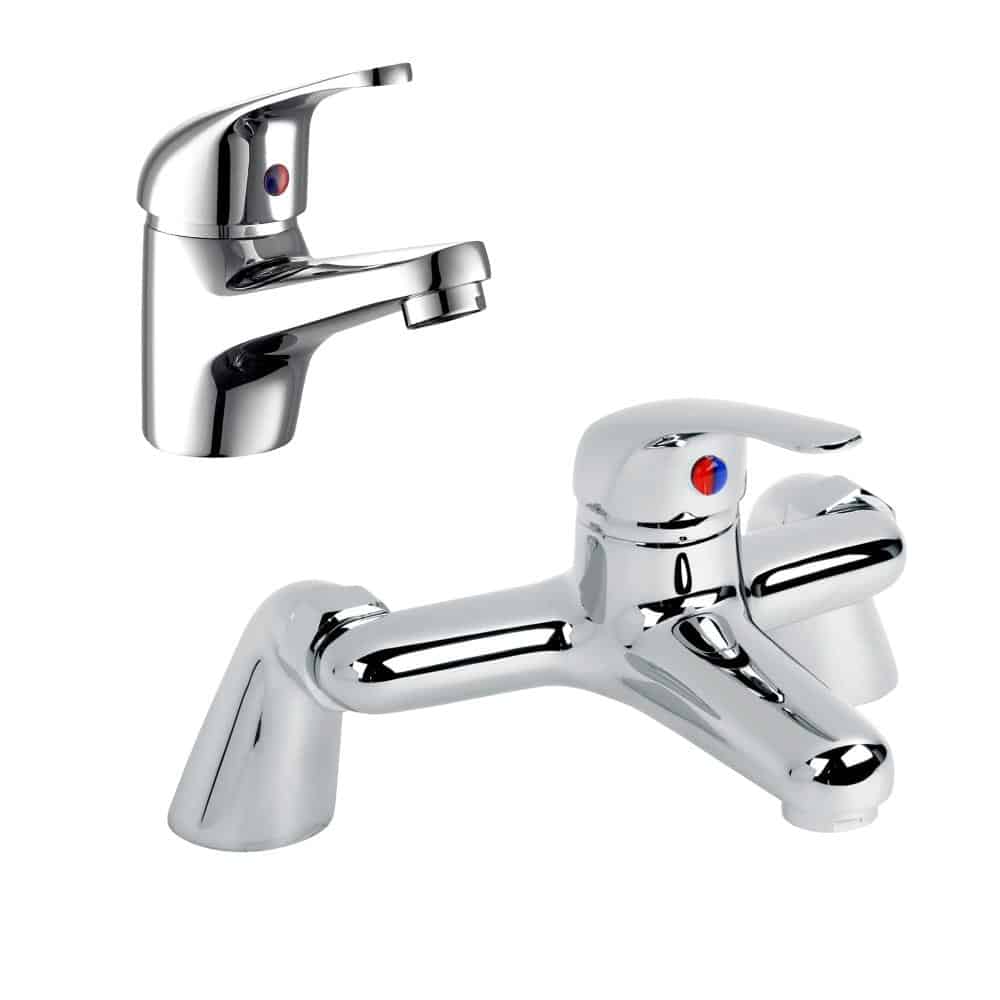 Modern Chrome Bathroom Bath Filler Mixer & Basin Sink Mono Tap Inc Waste-0