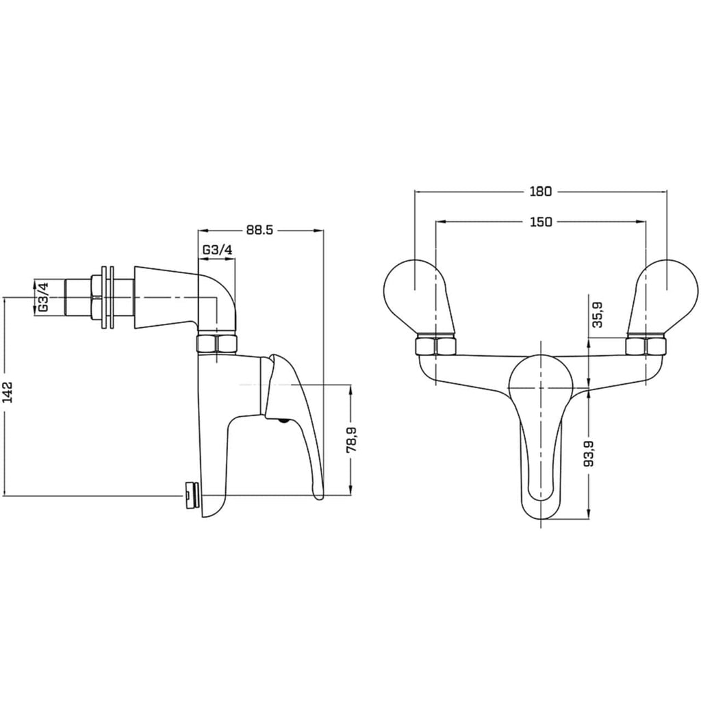 Chrome Bath Filler & Basin Mixer Tap Single Lever Modern Bathroom Set