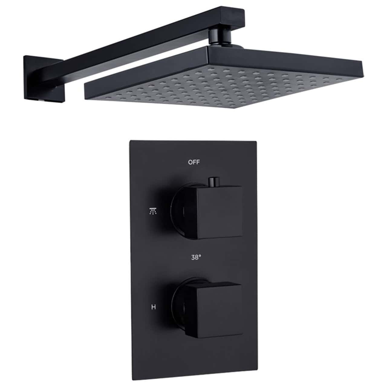 Square Wall Concealed Thermostatic Shower Valve Set with Fixed Head - Black