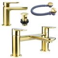 Rona Brushed Brass Basin &amp; Bath Filler Tap Including Bath Waste
