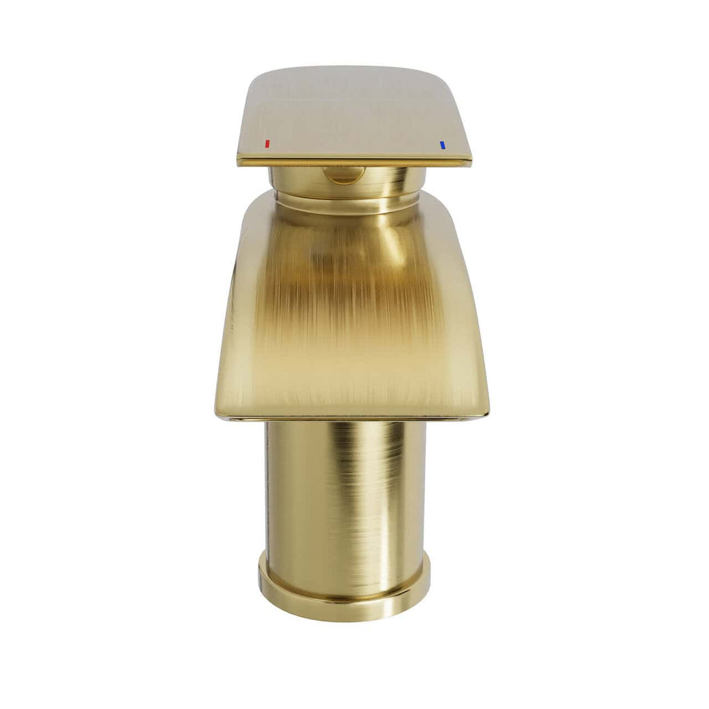 Brushed Brass Sleek Waterfall Basin Sink Mixer Tap &amp; Click Clack Waste