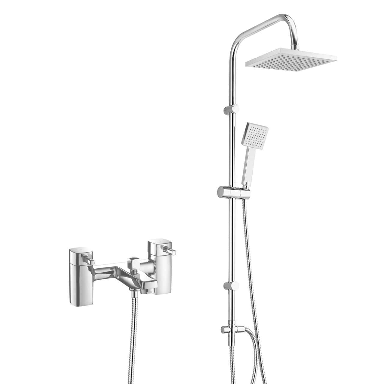 Square Overhead Shower Column with Square Bath Shower Mixer