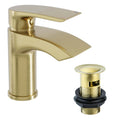Brushed Brass Sleek Waterfall Basin Sink Mixer Tap &amp; Click Clack Waste