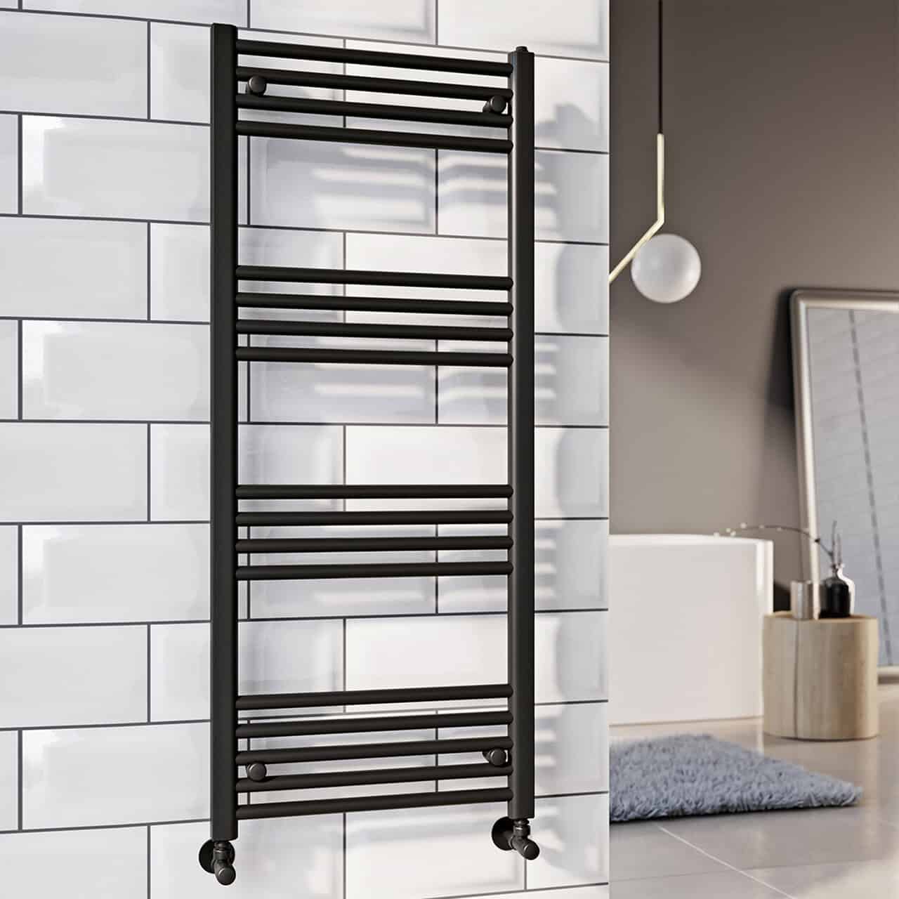 1000 X 500mm Matt Black Straight Heated Towel Ladder Radiator
