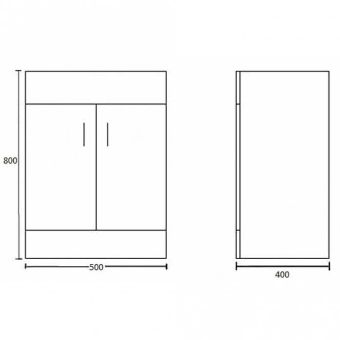 2 Door Floorstanding Vanity Unit With Basin and Chrome Mini Basin Mixer Tap with Waste- 500mm