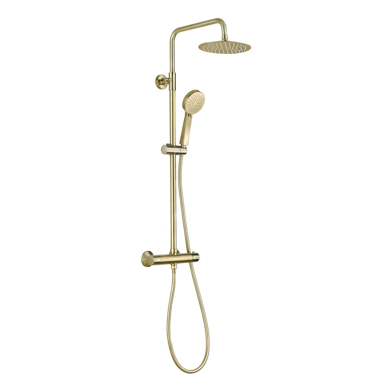 Round Brushed Brass Thermostatic Shower Kit