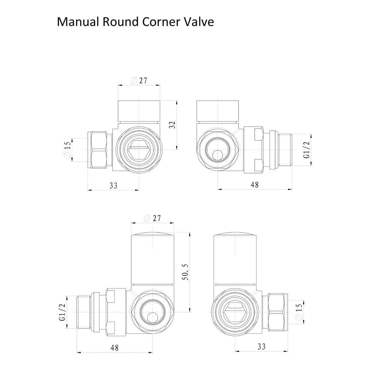 Manual Round Corner Brushed Brass Radiator Valves (Pair)