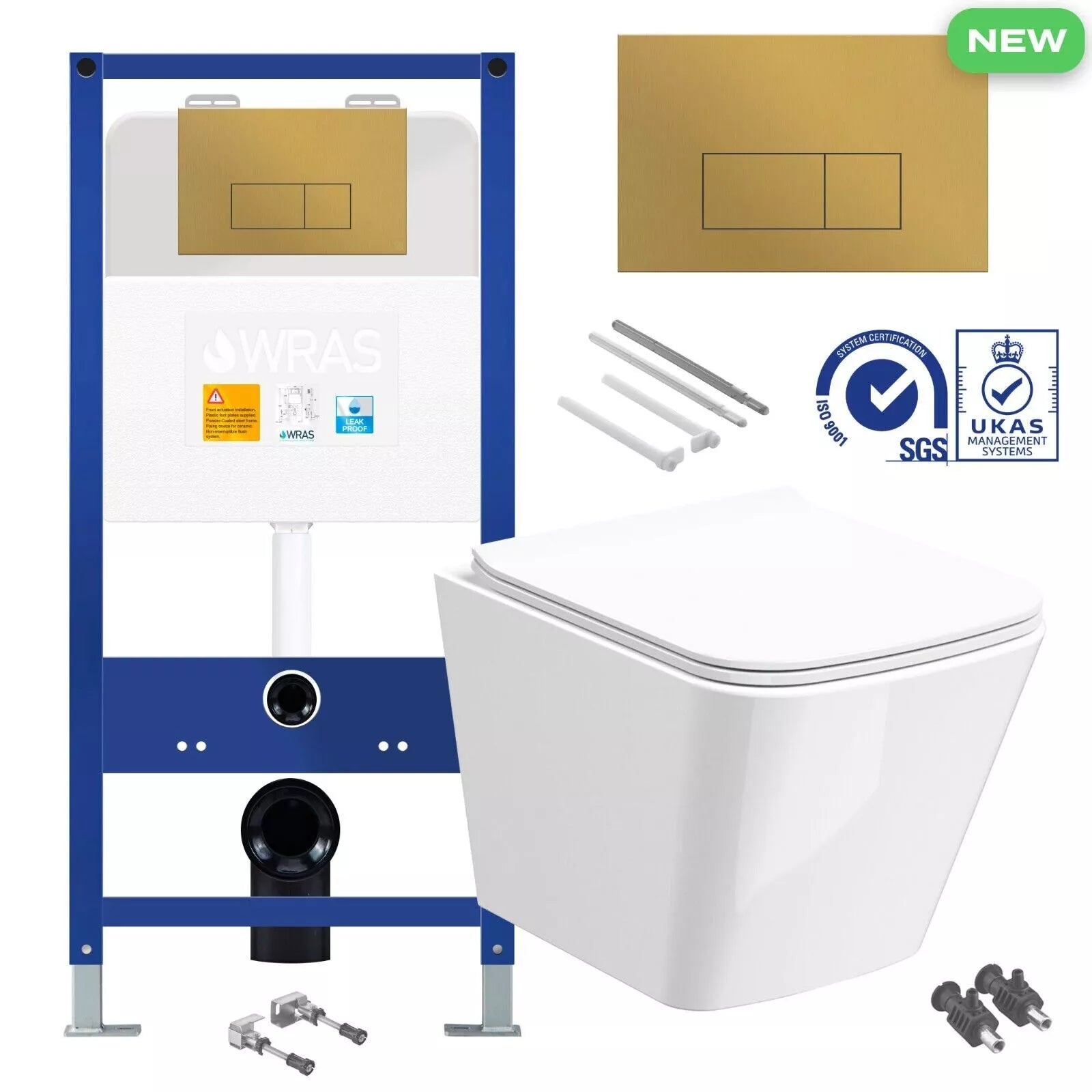 Square Rimless Wall Hung Toilet Pan with 1.10m Concealed Cistern Frame WC Unit