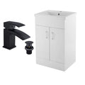 2 Door Floorstanding Vanity Unit With Basin and Black Basin Mixer Tap with Waste- 500mm